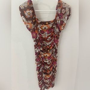 Stretchy brown floral groovy dress